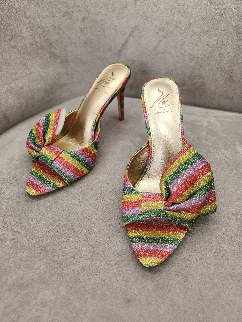 Antonio Melani The Nat Note Dress Mules 9.5 Rainbow Striped Julieta Bow New $180 - Picture 7 of 17